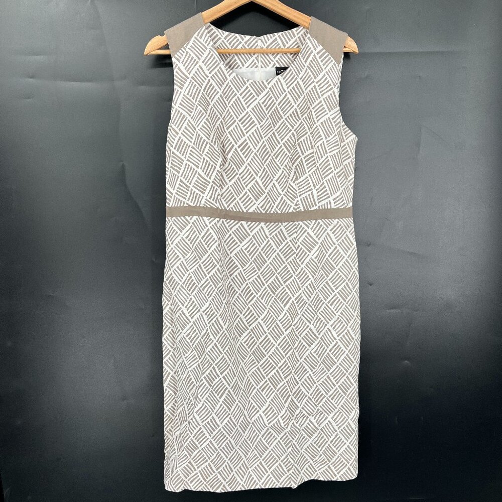 NEW Your Sixth Sense linen lined shift dress tan white Coastal grandma 38 8
